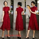 Womens Chinese Dress - Chinese Traditional Dress Improved Red Lace Front Slit Long Cheongsam Skirt Wedding Party Qipao for Women Plus Size,Style A,4XL