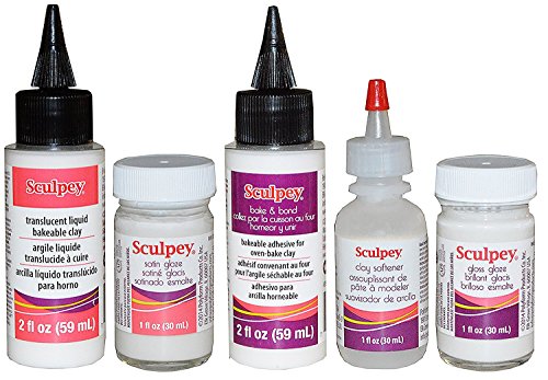 Sculpey Artist Set: 2-Ounce Translucent Liquid Bakeable Clay, 1-Ounce Satin Glaze, 2-Ounce Bake & Bond, 1-Ounce Clay Softener, 1-Ounce Gloss Glaze