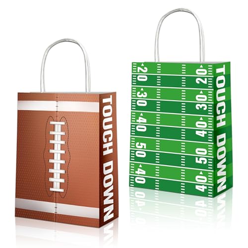 Lesnala 16Pcs Football Bags Party Favors with Handles Paper Rugby Candy Handbag for Giving Out Birthday Present and Sports Game Theme Small Gifts Packaging 2 Types
