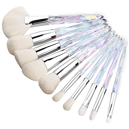 Kingtree Crystal Makeup Brush Set, 10PCS Sparkling Premium Makeup Brushes Professional Synthetic Bristles Foundation Blush Concealer Eyeshadow Makeup Brush for Women Girls