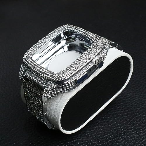 JOLOJO Diamond Band with Case Compatible for Apple Watch 44mm,45mm Women/Men Rhinestone Luxury Jewelry Bling Metal Strap Replacement for iWatch SE/SE 2 Series 8/7/6/5/4