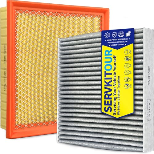 SERVKITOUR Cabin and Engine Air Filter Set for Grand Cherokee (2011-2021) 3.6L/5.7L/6.4L, Durango (2011-2025), Grand Cherokee WK (2022), (Not Fit for 3.0L/6.2L) Replace 4861756AA, 68079487AA