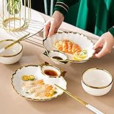 DOITOOL 3PCS Ceramic Sushi Plate with Sauce Compartment, Seashell Shaped Japanese Sushi Serving Plate with Sauce Holder for Sushi, Dumpling, Snack for Home and Kitchen (White)