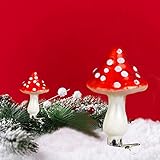 Mushroom Ornaments Glass Painted Ornaments with Alligator Clip Personalized Christmas Baubles Blown Pendants for Xmas Tree Decor and More (Pack of 12)