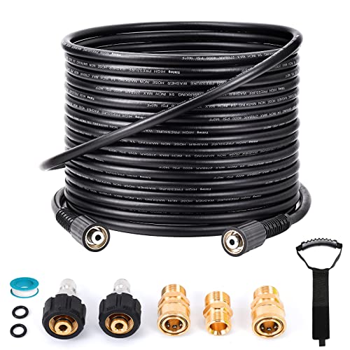 TikLog Pressure Washer Hose 50FT 1/4”, 4000 PSI Kink Resistant High Pressure Hose M22 14mm Thread, Flexible Extension Replacement Hose with 3/8 Quick Connect Adapters for Power Washing