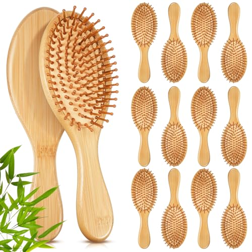 Weysat 12 Pcs Bamboo Hair Brushes Bulk Natural Wooden Paddle Brush Lightweight Massage Scalp Hair Combs Bamboo Detangling Hairbrush for Women Men for All Hair Types, Anti Static