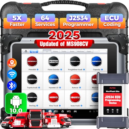 Autel MaxiSys MS908CV II: 2025 Heavy Duty Truck Scanner Upgrade of MS908CV, Same as MS909CV, Semi Truck Tool w/ J2534 ECU Programmer, Coding, Active Test, 64 Service, Bluetooth Diesel Diagnostic Tool