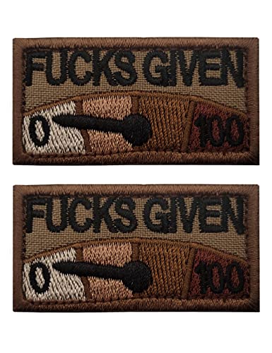 2 PCS AliPlus Fucks Given Patches Tactical Morale Military Patch Embroidered Patch Hook and Loop(Brown)