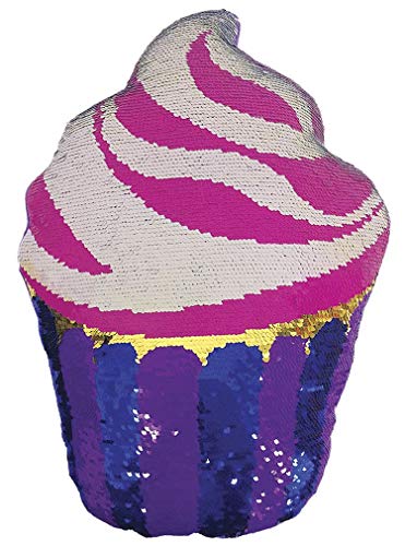 iscream Swirl Icing Cupcake 7" x 9" Reversible Sequin Soft Fleece Back Mini Pillow