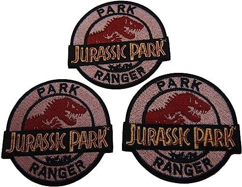 Jurassic Classic Park Movie Ranger Dinosaur Skeleton Embroidered Patch Set of 3