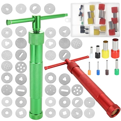 FVIEXE 2PCS Clay Extruder Tool, Polymer Clay Extruder Kit with 40 Extruder Discs and 40 Clay Cutters, Sugar Paste Fondant Extruder Tool Gun Cake Fondant Decorating Tool Set for Making Craft Border