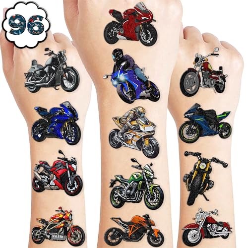 100 PCS Motorcycle Temporary Tattoos Themed Birthday Party Supplies Decorations Favors Decor Dirt Bike Motocross Racing Rider Biker Tattoo Stickers Gifts For Game Boys Girls Classroom School Prizes