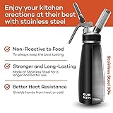 EurKitchen Stainless Steel Professional Whipped Cream Dispenser - Leak-Free Whip Cream Maker Canister - 3 Decorating Nozzles & Cleaning Brush - 1Pint /500 ML Cream Whipper - N2O Charger (Not Included)