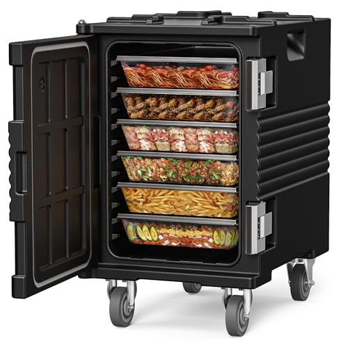 95QT Catering Food Warmers with Swivel Casters, 304 Stainless Steel Latch and Door Shaft, Insulated Food Carrier for 6 Full-Size Pans, Hot Boxes for Catering Gathering Restaurant Party Event Tailgates