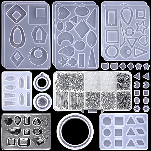 Resin Molds for Jewelry, Paxcoo 678pcs Earring Making Kit with 28pcs Epoxy Molds and 650pcs Earring Hooks, Jump Rings for Pendants, Resin Crafts, DIY Earring