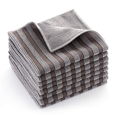 MAKUANG 8 Pack Stainless Steel Cleaning Cloth, Double-Sided Microfiber Stainless Steel Cleaner for Kitchen Stovetop, Multi-Purpose Non-Scratch Cleaning Towel, Stripe Pattern, 12 x 12 Inches
