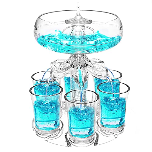 Party Drink Shot Dispenser with 6 Shot Glasses Set - Acrylic Touchless Liquor Dispenser and Holder Shot Pourer for Beverage | Cider | Liquor | Cocktail - Fun Bar Accessories Home Gifts