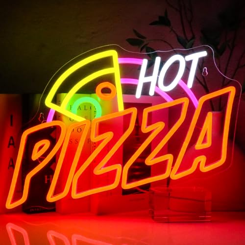 PMCVYH Pizza Neon Sign for Wall Decor, Hot Pizza Led Signs for Room, USB Dimmable Food Neon Lights for Pizzeria Kitchen Restaurant Bar Party Shops Hotel Store Business Pub