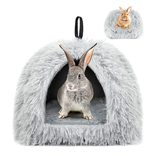 YUEPET Rabbit Bed Warm House and Hideout, Calming Grey Bunny Cave Bed for Rabbit Ferrets Guinea Pigs Hamsters and Other Small Animals（Grey）