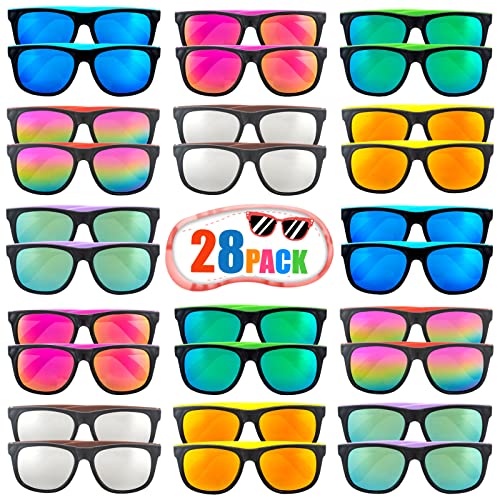 Neon Party Sunglasses,28 Pack 7 Colors Bulk Sunglasses for Adults and Teens,80’s Retro Style Party Favors for Summer Pool,Beach,Birthday,Graduation,Outdoor Party Supplies,Goody Bag Favors