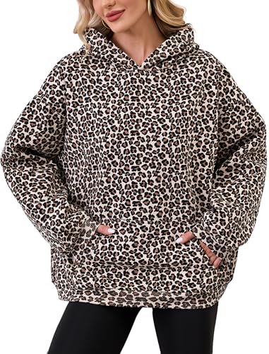 Eutten Women's Leopard Print Oversized Cheetah Print Hooded Sweatshirt Y2k Graphic Streetwear Hoodie Pullover