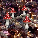 Mushroom Ornaments Glass Painted Ornaments with Alligator Clip Personalized Christmas Baubles Blown Pendants for Xmas Tree Decor and More (Pack of 12)