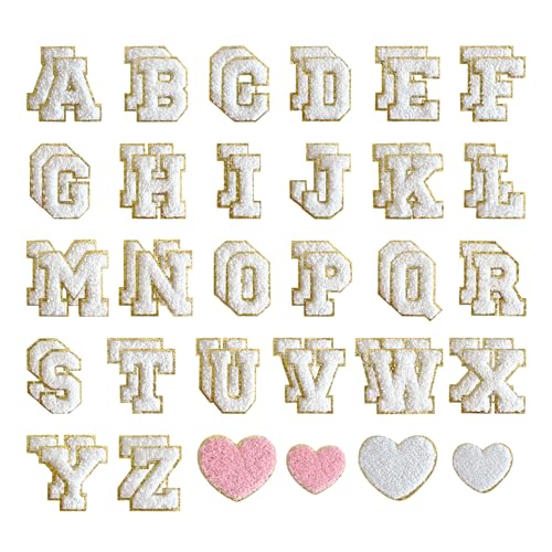 JOYJARS: 56 PCS White Color, SELF Adhesive Chenille Letters Patches, Preppy Stickers Letters, Vinyl Letter Stickers, Patch Sticker for Backpack Clothing Hats Bags.