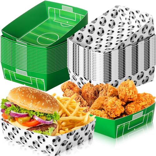 Teling 36 Pack Soccer Party Supplies Large 5 lb Soccer Plates Trays Paper Food Boats Disposable Nacho Serving Snack Trays Dinner Plates for Sport Themed Birthday Party Decorations Favors
