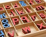 Elite Montessori Wooden Movable Alphabet with Box Preschool Spelling Learning Materials (Red & Blue, 5mm Thick)