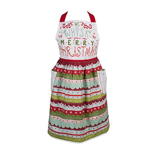 DII Women's Christmas Kitchen Apron Adult Size, Cooking, Baking or Crafting, Adjustable with Large Pockets, One Size, Whisk You A Merry Christmas