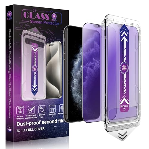 SHANG PIN JIA 2 Pack Anti Blue Light Matte Screen Protector for iPhone 11 Pro and iPhone xs and iPhone x 5.8-Inch Auto Dust Removal, No Bubbles, Tempered Glass Film, Easy Installation