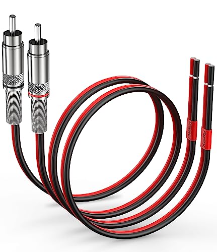 Pixelman RCA Plug to Speaker Wire Adapter (14AWG, 6Ft), Thicker Pure Copper Speaker Cable to RCA Male Adapter, RCA Plug Converter to Bare Wire for Subwoofer
