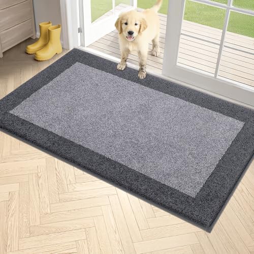 PURRUGS Dirt Trapper Door Mat 34" x 60", Non-Slip/Skid Machine Washable Entryway Rug, Shoes Scraper, Throw Rug, Super Absorbent Area Rug for Muddy Wet Shoes and Paws, Light Grey & Grey