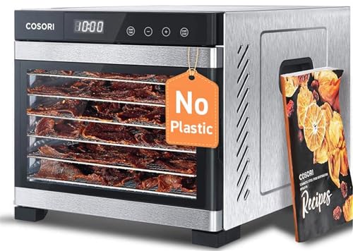COSORI Food Dehydrator, Bigger Than 7 Trays With Large 6.5" Drying Space, 600W Power Saves More Time Than 480W, 165°F Dehydrated Dryer for Jerky, Dog Treats, Herbs, Meat, Fruit, and Yogurt, Silver