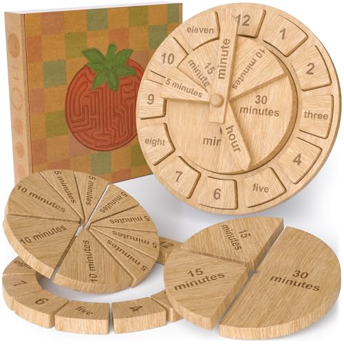 Tomaze Montessori Wooden Toy Clock - Kids' Educational Kit to Teach Time, Fractions, Numbers, & Sorting with Blocks - Early Math Learning - Gift for Age 4+ Boy Girl Preschooler in Classroom Homeschool