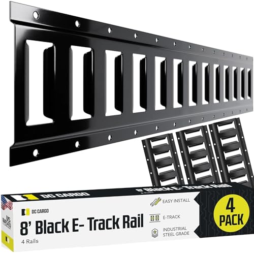 DC Cargo - E Track Tie Down Rail Kit 8' (4 Pack) for Garages, Vans, Trailers, Motorcycle Tie Downs, ATV Mountings - ETrack Bar Rails – Powder-Coat Black - Secure Cargo & Heavy Loads Up to 2,000 lbs