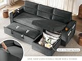 YITAHOME 85" Sleeper Sofa, Convertible Sofa Bed Couch with Pullout Bed for Living Room, L-Shaped Sectional Sofa with Cup Holder Phone Holder USB Ports, 2 Pillows and Side Pocket, Dark Grey