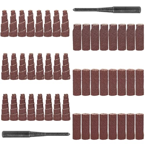 NuoDunco 50Pcs 1-1/2 Inch Sand Paper Abrasive Cartridge Rolls Cone Cylinder Rotary Flap Disc 1/4" Die Grinder Sanding Disc Grinding Bits Drum Sanders for Metal Wood Working
