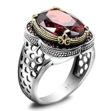 OHMMHO S925 Sterling Silver Men's Red Zircon Ring 12 * 16mm Ruby Luxury Türkiye Handmade Men's Ring Men's Wedding Engagement ring Size 12