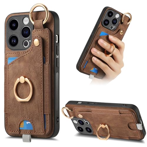 ONV Magnet Wallet Case Compatible with O PPO Realme V50 5G- Rotatable Metal Ring Case with Card Holder Anti-Shock Bumper with Cash Pocket Stand Cover for Realme V50 5G / Realme V50S 5G[D6]-Brown