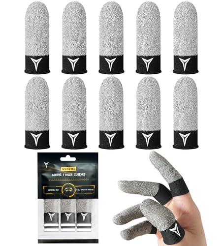 2025 Upgrade: Longer Size for 5 Fingers,Visible Pure Silver & Carbon Fiber Professional Finger Sleeves for Mobile Gaming–No Rubber Band, Maximum Touch Sensitivity, Anti-Sweat,10 Pack