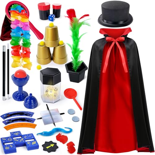 PATIFEED Kids Magic Kit, Magician Costume for Pretend Play, Magic Set with Instructions for Each Trick for Kids Ages 6 7 8 9 10 11 12
