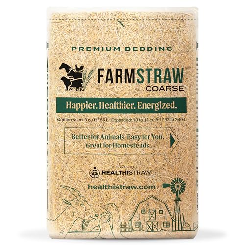 HealthiStraw FarmStraw Coarse Cut, 3 cu ft - All-Natural Wheat Straw Animal Bedding for Homesteads, Hobby Farms, Small Pets - Absorbent, Fluffy, Insulative - Sustainably Sourced
