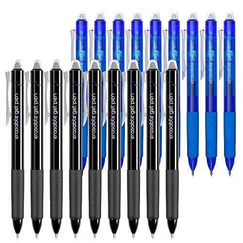 Vanstek 18 Pack Retractable Erasable Gel Pens Clicker, 9 Black & 9 Blue, Fine Point(0.7), Make Mistakes Disappear, Premium Comfort Grip Black & Blue Ink for Writting, Note Taking and Crossword Puzzles