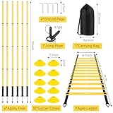 Soccer Agility Training Equipment: 6 Soccer Agility Poles, 20ft Agility Ladder, 10 Soccer Cones, 1 Jump Rope. Soccer Training Poles for Speed Training, Agility Training