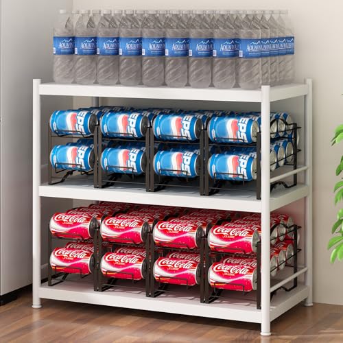 GILLAS 4 Pack Soda Can Organizer Rack for Pantry, Stackable Beverage Soda Can Storage Dispenser Holder for Refrigerator, Cabinet, Black