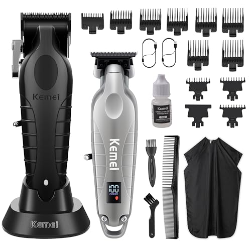 KEMEI Hair Clippers for Men, Professional Clipper and Trimmers Set, Cordless Zero Gap Trimmer for Men with LED Display, 11 Guide Combs