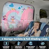 VVAYHUA Car Window Shades for Baby, 2 Pack Car Side Window Sunshade with Storage Pockets Blackout Car Window Curtain with Cartoon Pattern- 7 Suction Cups Sun/Heat/UV Protection for SUV