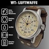 WTI WORLD TIME INTERNATIONAL WW2 Military Watch - Vintage Luftwaffe Pilot Watch, Swiss-Quartz Movement with Genuine Leather Strap and 10 ATM Water Resistant.