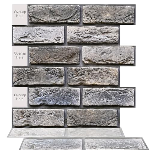 szgwtk 3D Brick Wall Panels,3D Wall Panels Peel and Stick,11.8 x 11.8 inches (Set of 10pcs),3D Self-Adhesive Brick Tiles for Living Room,Fireplace,Bedroom. (Dark Grey)